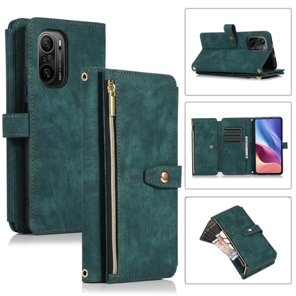 Teal leather phone wallet case with zipper pocket and card slots, magnetic flap