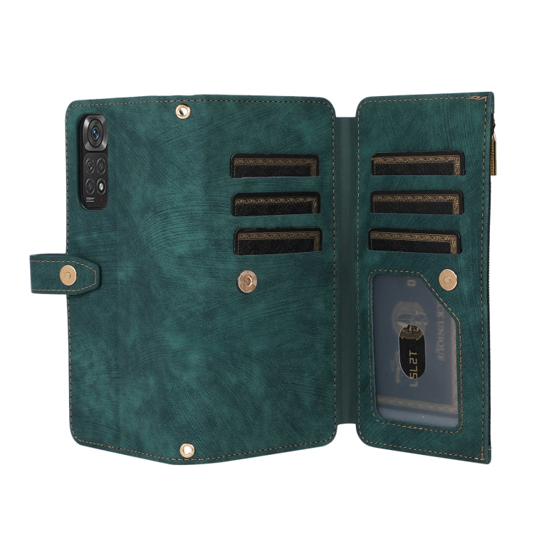 Green leather phone wallet case opened with card slots and clear ID window
