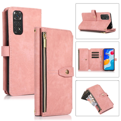 Pink leather phone wallet case with zipper pocket and card slots, magnetic flap