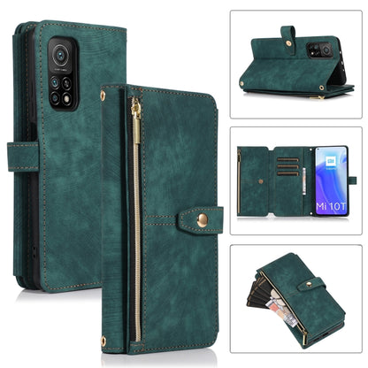 Dark teal leather phone wallet case with zipper pocket and card slots, magnetic flap