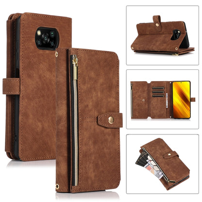 Brown leather phone wallet case with zipper, flip cover, card slots, and magnetic clasp