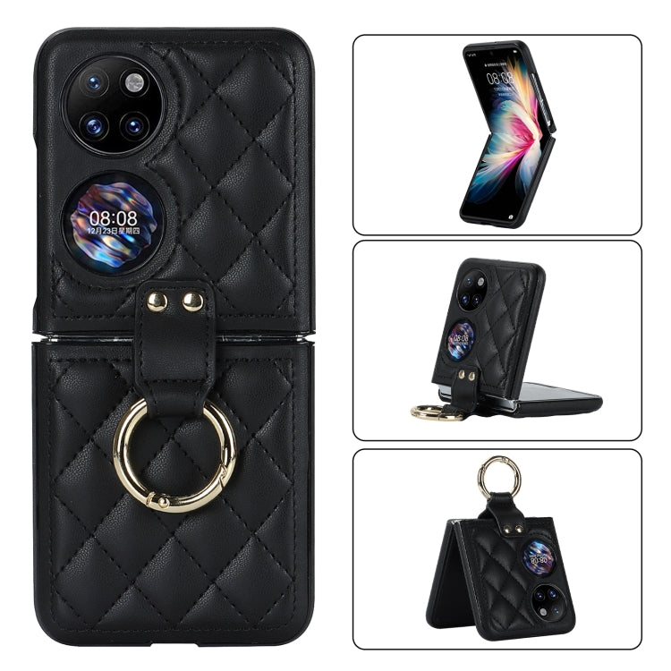 Rhombic Microfiber Folding Phone Case with Ring, For Huawei P50 Pocket