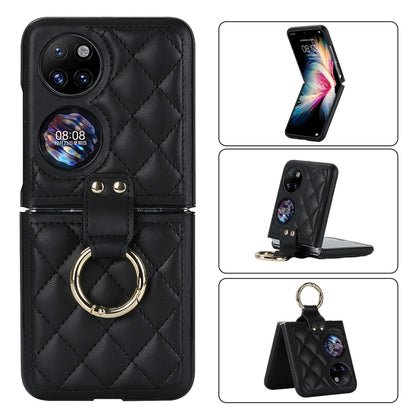 Rhombic Microfiber Folding Phone Case with Ring, For Huawei P50 Pocket