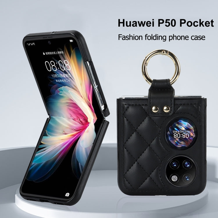 Rhombic Microfiber Folding Phone Case with Ring, For Huawei P50 Pocket