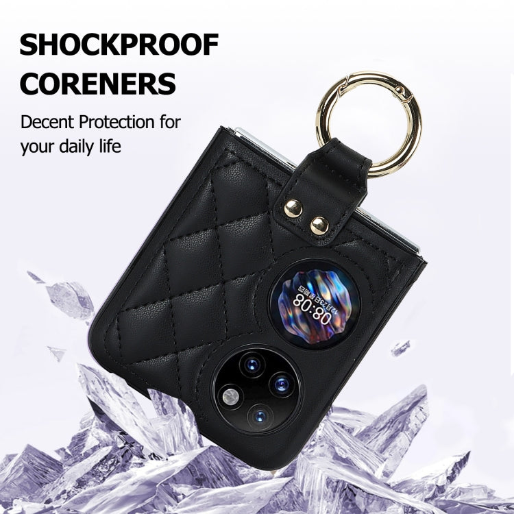 Rhombic Microfiber Folding Phone Case with Ring, For Huawei P50 Pocket