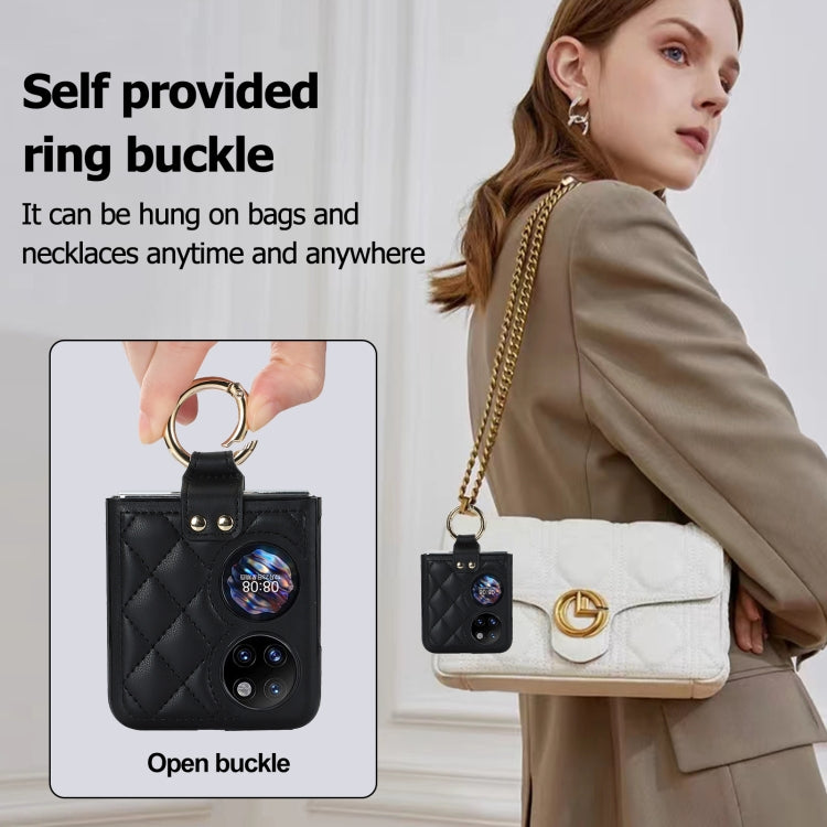 Rhombic Microfiber Folding Phone Case with Ring, For Huawei P50 Pocket