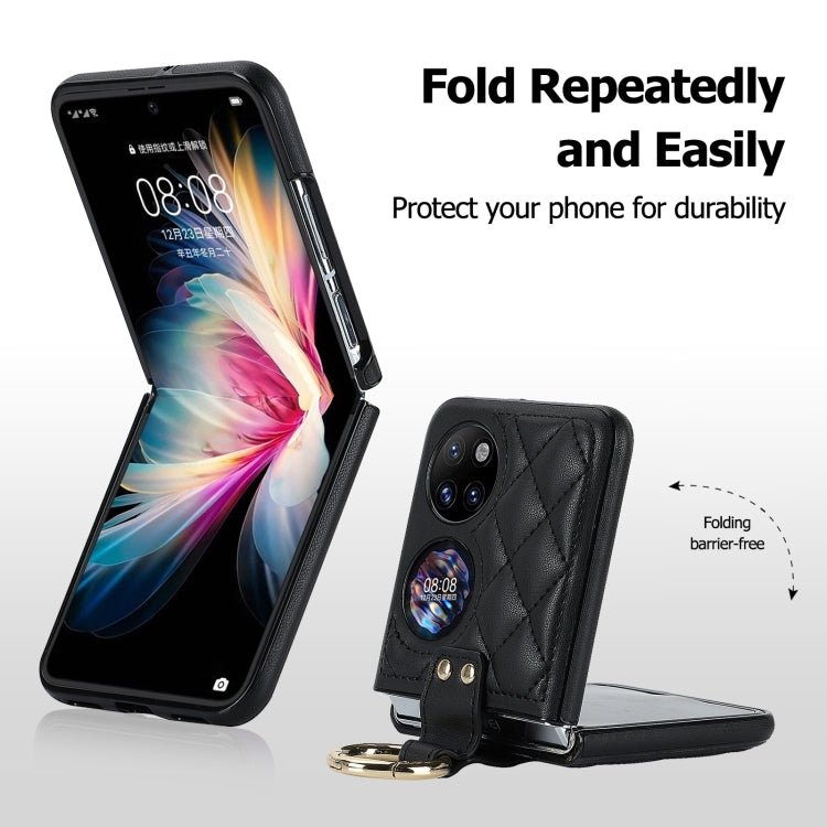 Rhombic Microfiber Folding Phone Case with Ring, For Huawei P50 Pocket