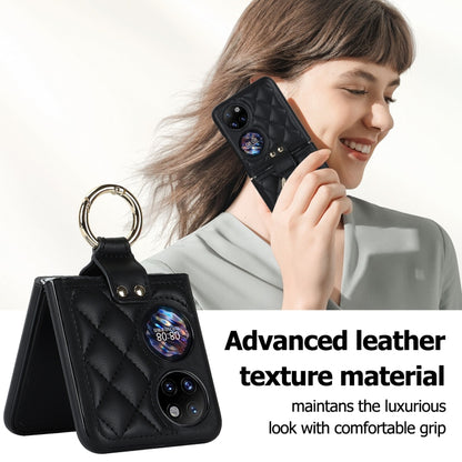 Rhombic Microfiber Folding Phone Case with Ring, For Huawei P50 Pocket