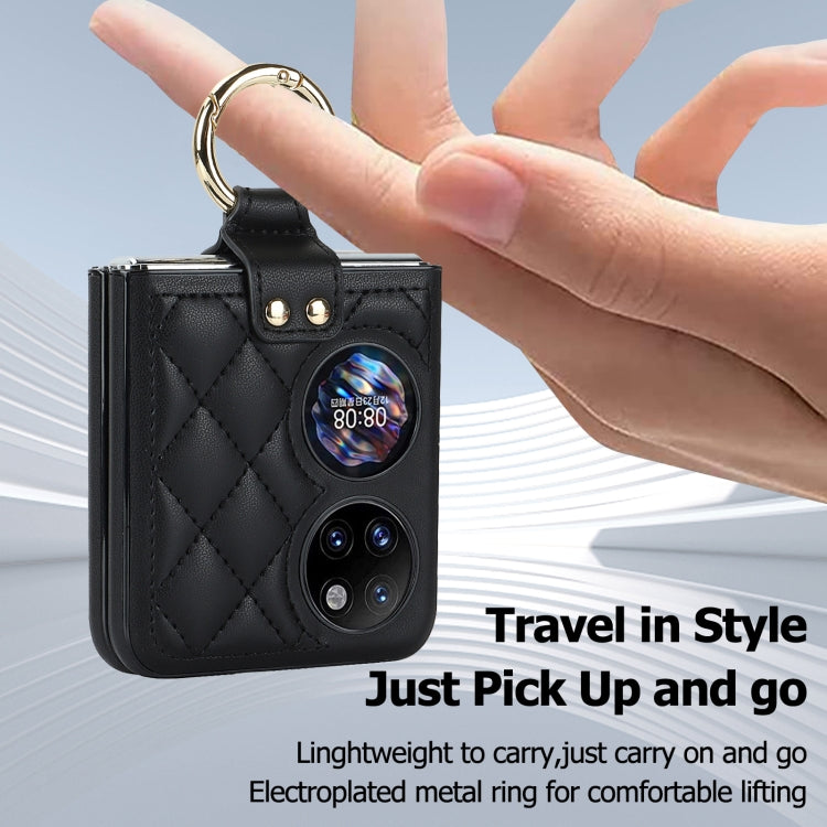 Rhombic Microfiber Folding Phone Case with Ring, For Huawei P50 Pocket