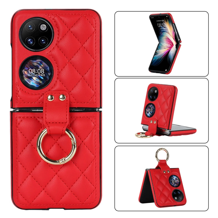 Rhombic Microfiber Folding Phone Case with Ring, For Huawei P50 Pocket