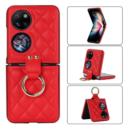 Rhombic Microfiber Folding Phone Case with Ring, For Huawei P50 Pocket