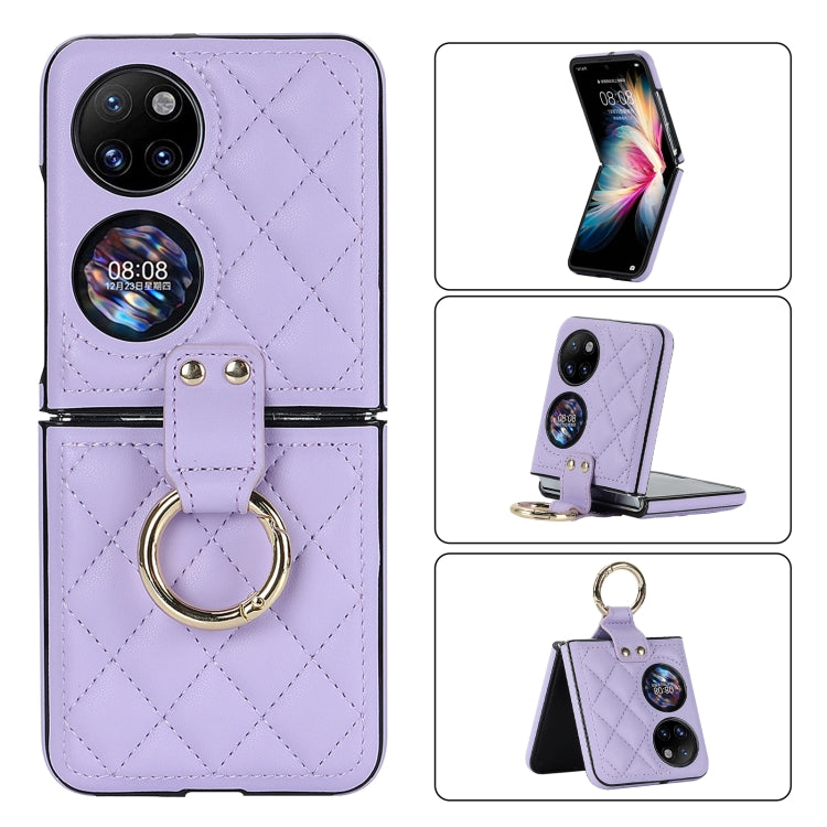 Rhombic Microfiber Folding Phone Case with Ring, For Huawei P50 Pocket