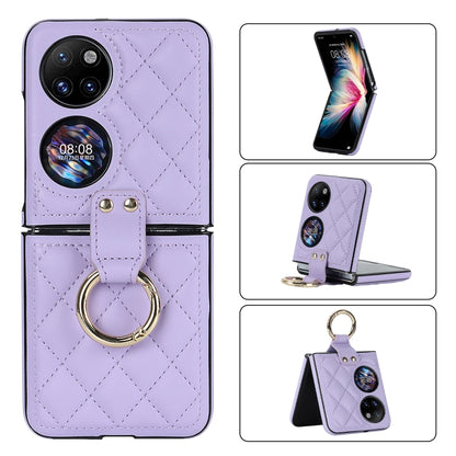 Rhombic Microfiber Folding Phone Case with Ring, For Huawei P50 Pocket