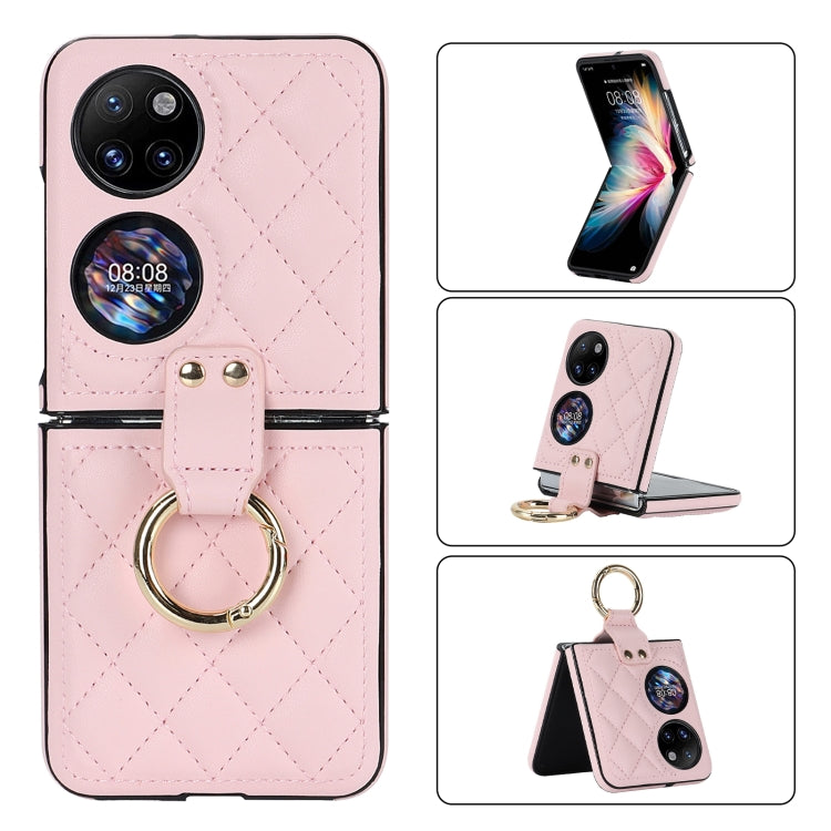 Rhombic Microfiber Folding Phone Case with Ring, For Huawei P50 Pocket