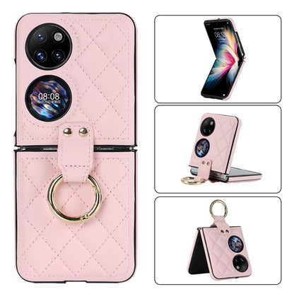 Rhombic Microfiber Folding Phone Case with Ring, For Huawei P50 Pocket