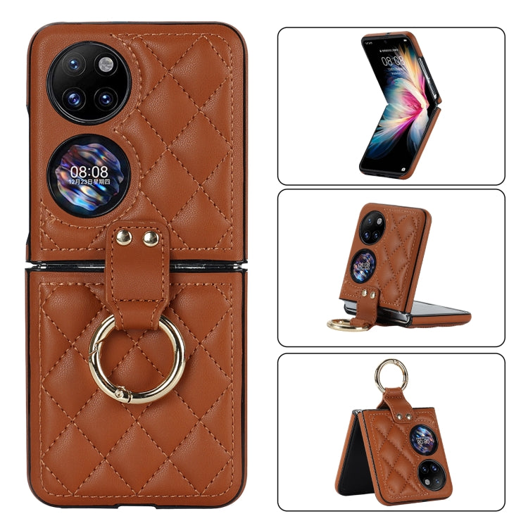 Rhombic Microfiber Folding Phone Case with Ring, For Huawei P50 Pocket