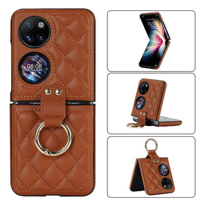 Rhombic Microfiber Folding Phone Case with Ring, For Huawei P50 Pocket