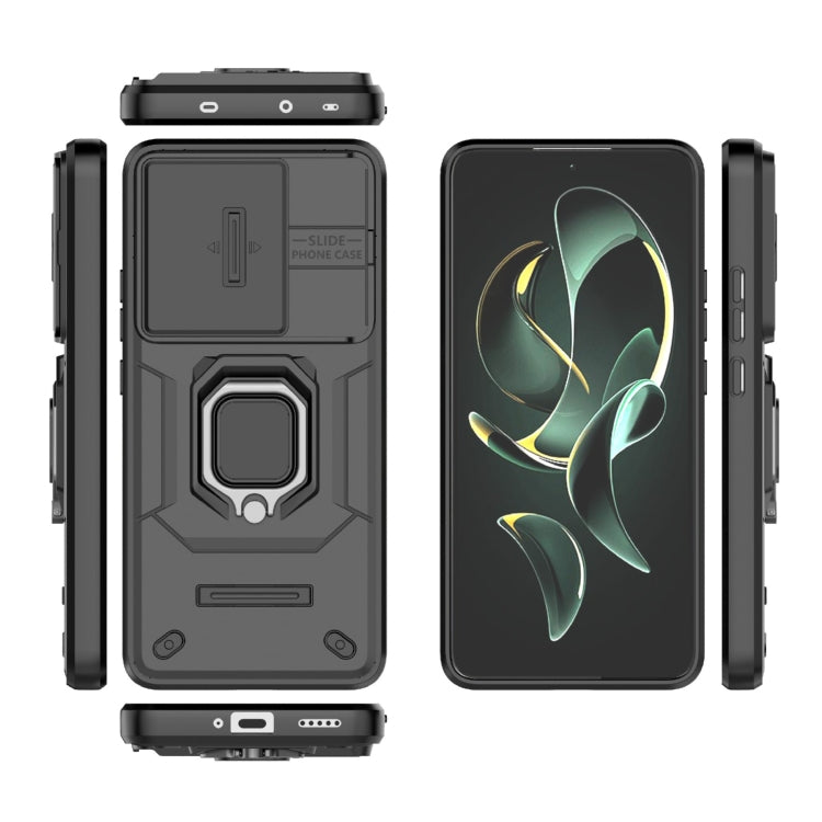 Shockproof phone case with sliding Camshield cover and holder, dark grey with side grips