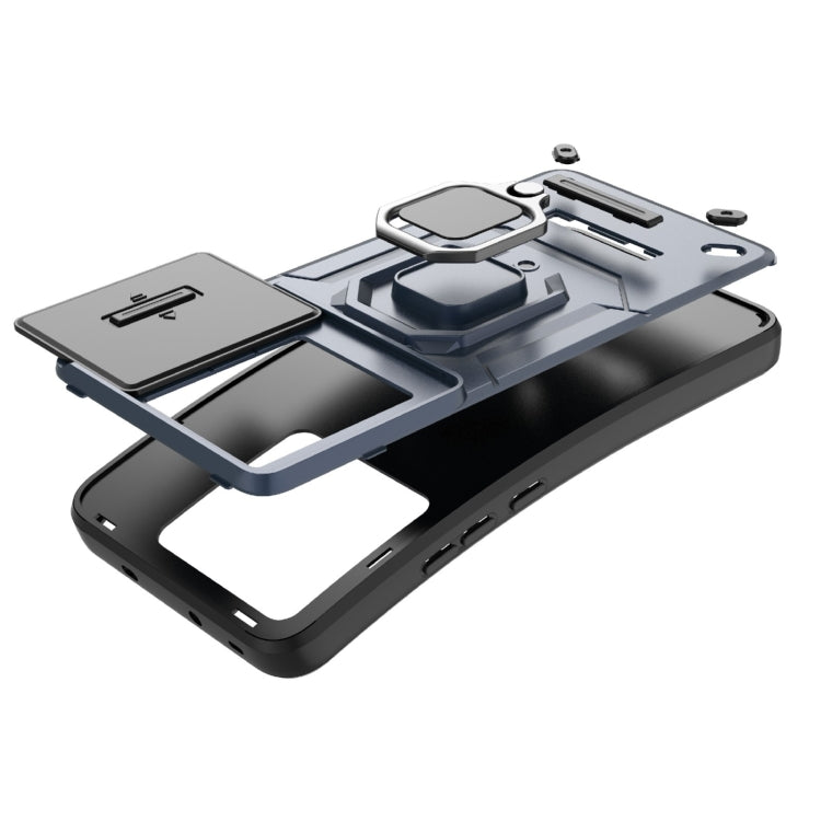 Shockproof phone case with sliding Camshield cover and holder, light grey with accessory cutouts