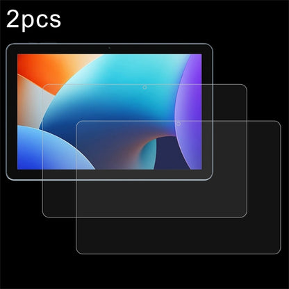Clear tempered glass screen protector film overlay on tablet display