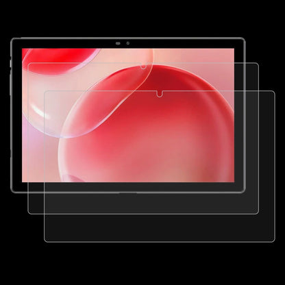Clear tempered glass screen protector film covering tablet screen