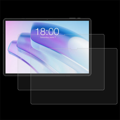 Tempered glass screen protector set, clear sheets aligned on tablet display