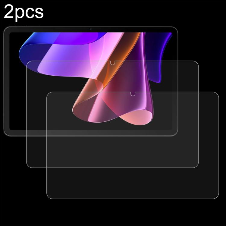 Two-piece tempered glass screen protector set over tablet screen