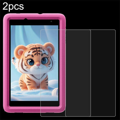 2-pack tempered glass screen protectors, clear sheets on tablet with pink case