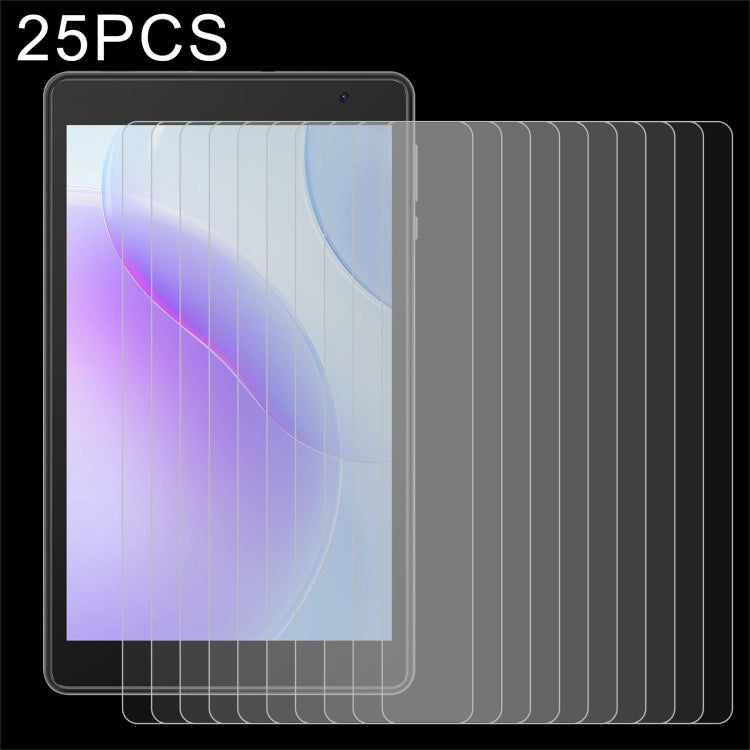 25pcs tempered glass screen protectors, layered over a tablet with rounded corners