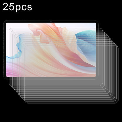 Set of 25 tempered glass screen protectors, layered over tablet display