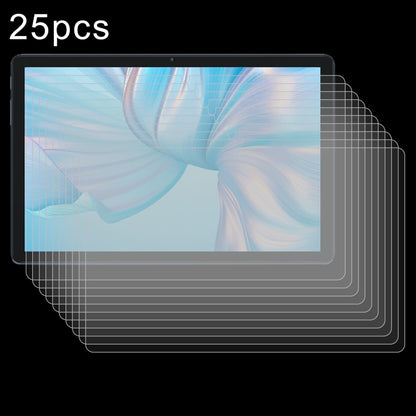 Tablet tempered glass protector set of 25, stacked and aligned on screen