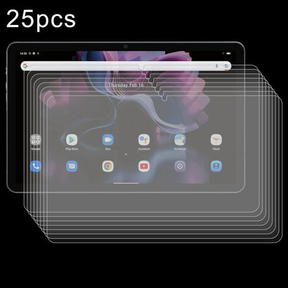 25-pack tempered glass screen protector film, multiple clear layers over tablet display