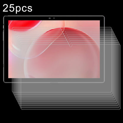25-pack tempered glass screen protectors, stacked on a tablet screen