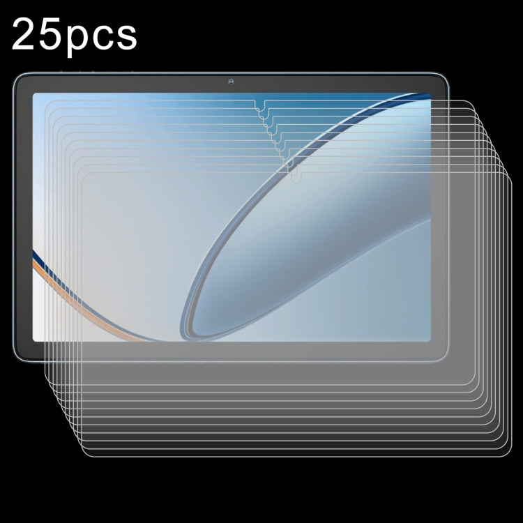 25-pack tempered glass screen protectors, stacked on tablet display