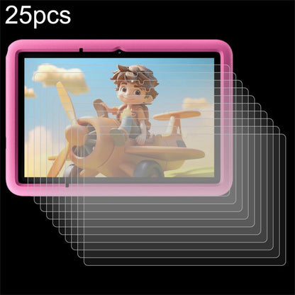 25-pack tempered glass screen protector film, clear stacked protectors on tablet screen