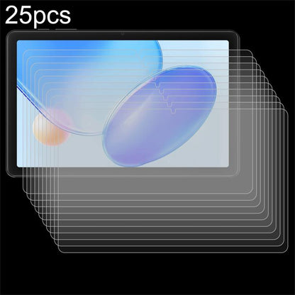 25-pack 9H tempered glass screen protector film set, clear, layered stack