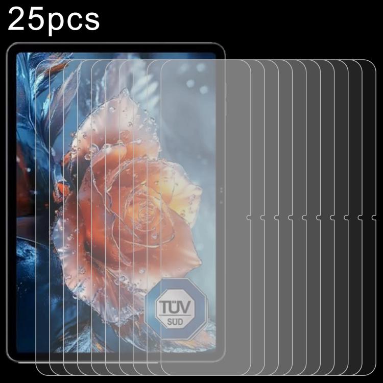 Clear tempered glass tablet screen protector films, stacked set of 25