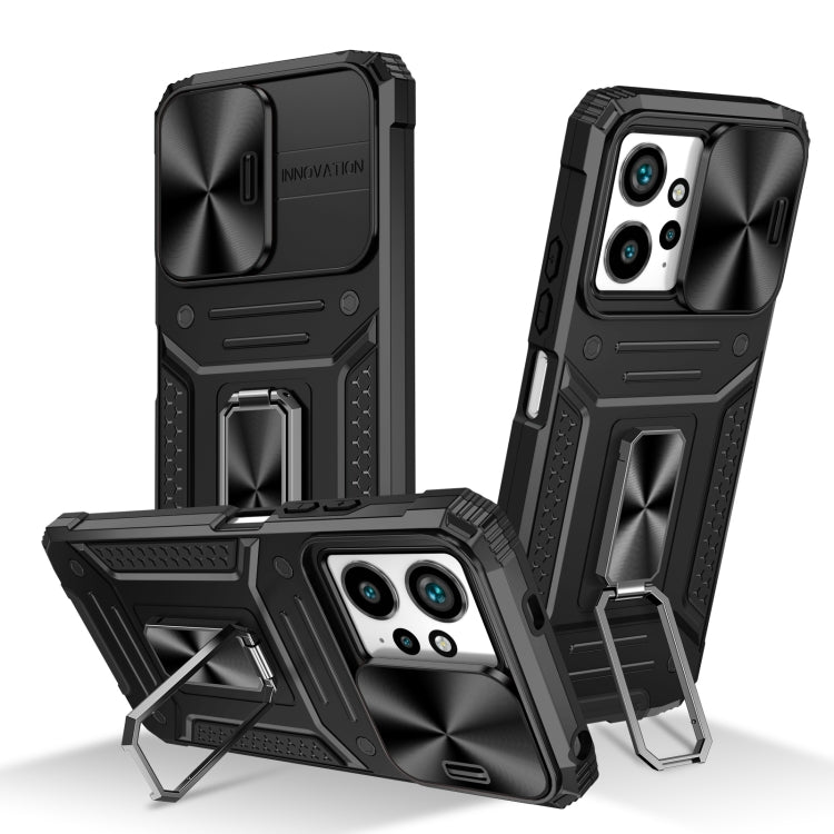 Rugged black hybrid phone case with kickstand and raised camera bezel.