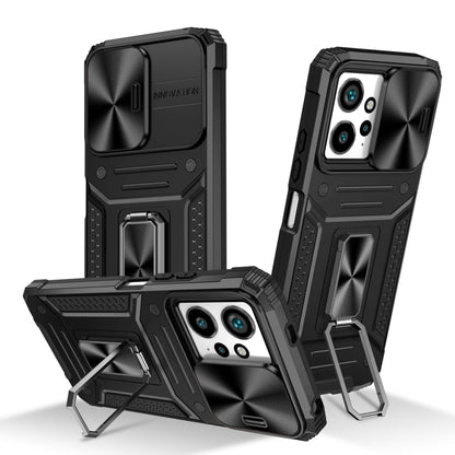 Rugged black hybrid phone case with kickstand and raised camera bezel.