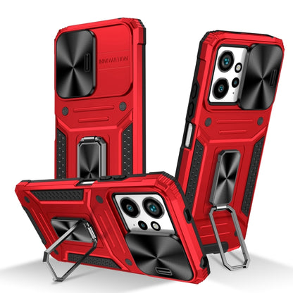 Rugged red hybrid phone case with kickstand and raised camera bezel.
