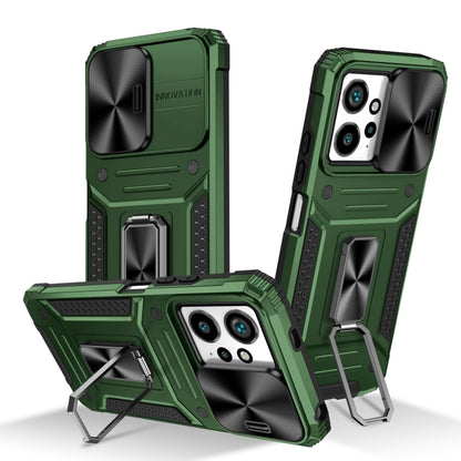 Rugged green hybrid phone case with kickstand and raised camera bezel.