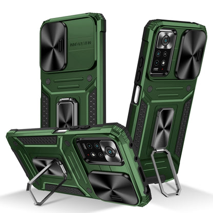Rugged robot phone case with built-in stand, shockproof TPU and PC shell, green/black