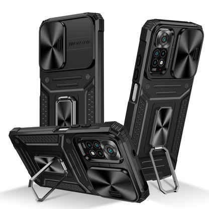 Rugged robot phone case with built-in stand, shockproof TPU and PC shell, black