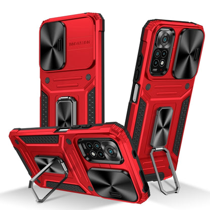 Rugged robot phone case with built-in stand, shockproof TPU and PC shell, red/black