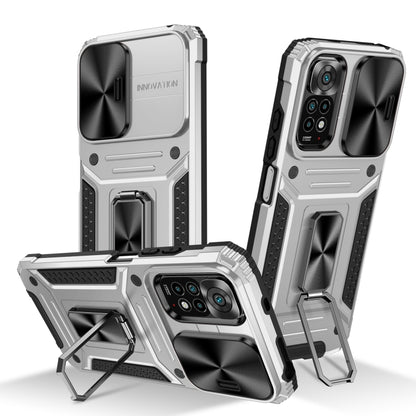 Silver robot TPU hybrid phone case with kickstand and raised camera protection