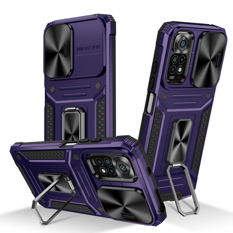 Purple robot TPU hybrid phone case with kickstand and raised camera protection