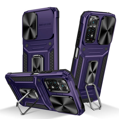 Purple robot TPU hybrid phone case with kickstand and raised camera protection
