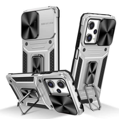 Rugged robot phone case with built-in stand, shockproof TPU and PC shell, silver/black