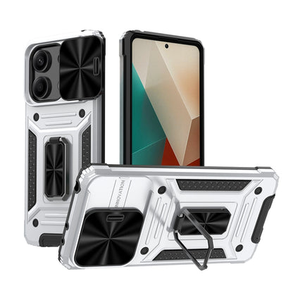 Rugged hybrid phone case with kickstand, black and white shell, side access cutouts