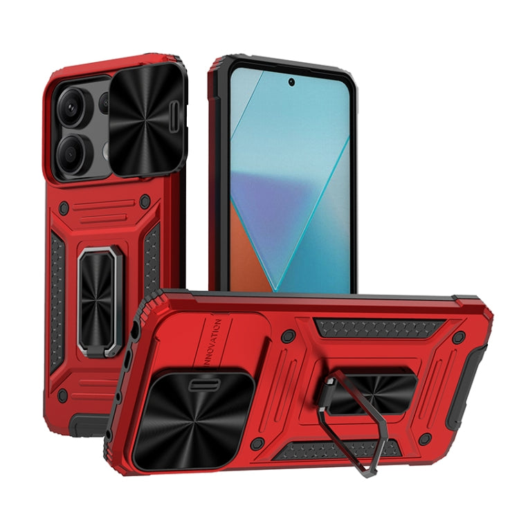 Rugged hybrid phone case with kickstand, red and black shell, side access cutouts